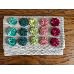 Stella Dot Clutch‎ Envelope Bag Woven Pom Pom Embellished Ombre Colors